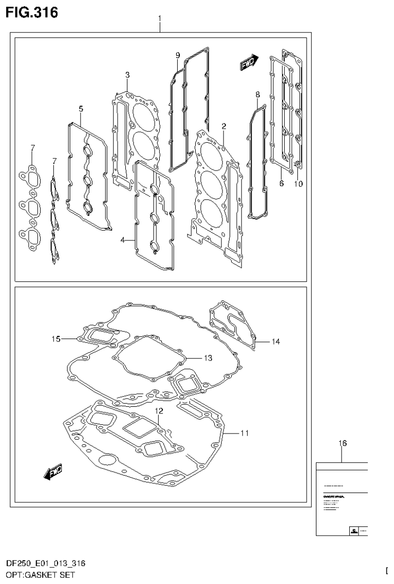 Suzuki DF200T, DF200Z, DF225T, DF225Z, DF250T, DF250Z OPT:GASKET SET (DF200T E40) parts diagram